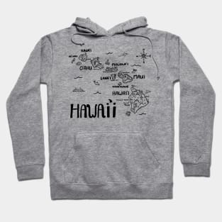 Hawaii Illustrated Map Black and White Hoodie